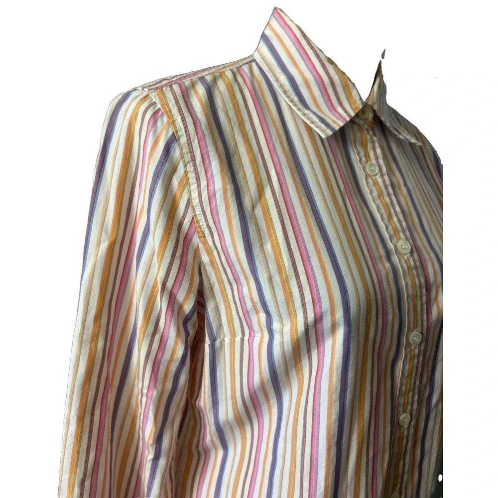 VTG J Crew Slim Fit Womens M Stripe Cotton Multi Button Up Long Sleeve Shirt HKG